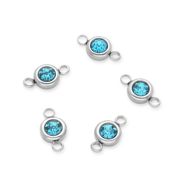 10pcs Grade A December Blue Zircon Birthstone Links, Stainless Steel, Tarnish Resistant, 6mm, CCP34-12