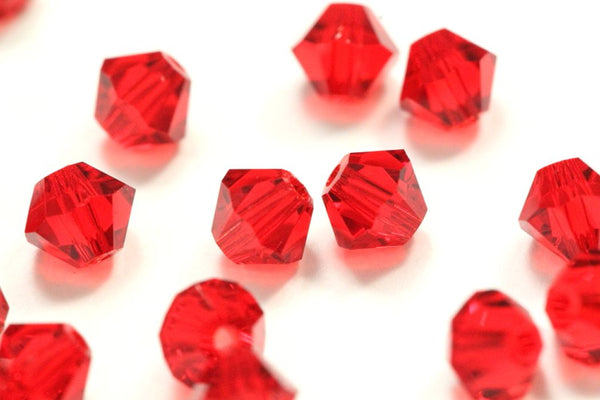 100pcs Preciosa Faceted Bicone Crystal Beads, Light Siam (Red), Size Selections: 3mm/4mm/6mm