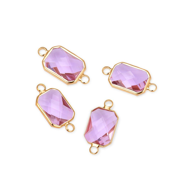 10pcs Grade A October Pink Birthstone Rectangle Radiant Cut Links, 18K Yellow Gold Plated Brass, 14mm, CCP12-G10