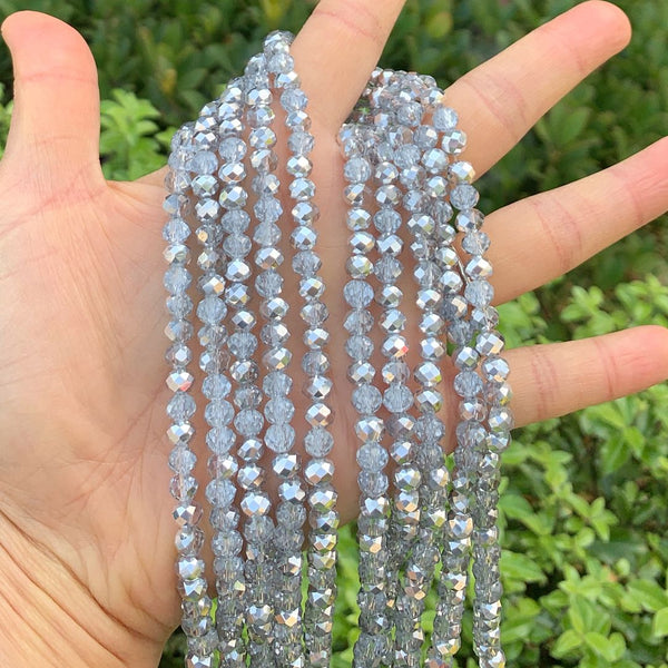 500pcs Creative Club Faceted Rondelle Crystal Glass Beads, Silver Shade, 6x4mm, Hole ID 1mm, CCR632