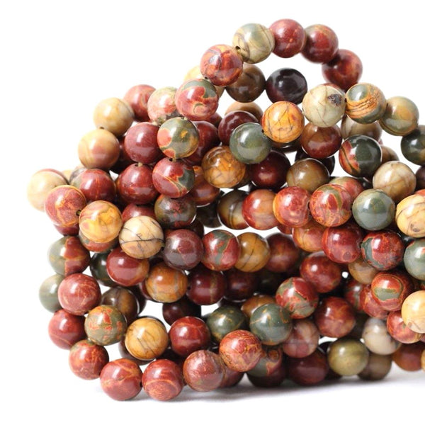Natural Picasso Jasper Gemstone Round Beads, 1 Strand/15 Inch, Size Selections: 4mm/6mm/8mm/10mm