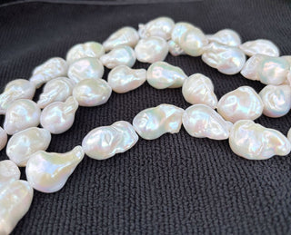 15 Inch AA Grade Good Luster Natural Baroque Pearl Beads, Irregular White Cultured Freshwater Flameball Teardrop Pearls, Large 14mm-25mm Flameball Pearls, Hole ID 1mm, PA2-25
