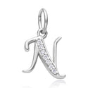 1pc 925 Sterling Silver Letter N Charm, Tarnish Resistant Rhodium Plated, Cubic Zirconia CZ Name Initial Pendant Drop,SSP-C14