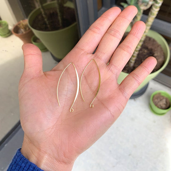 50pcs Flat Marquise Earring Hooks, 18K Yellow Gold Plated Brass, 45mm Long, Wire Gauge Selections: 0.7mm/21 Gauge or 0.9mm/19 Gauge