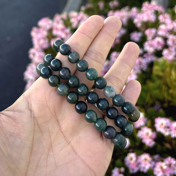 1 Strand Stretch Natural Moss Agate Beaded Gemstone Bracelet, 8mm Bead, Length Selections: 7 inch/7.5 inch/8 inch/8.5 inch