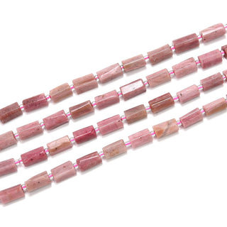 Natural Pink Rhodonite Gemstone Faceted Tube Beads, 13x7mm, Hole ID 1mm, 15 Inch/1 Strand, GZ8-8