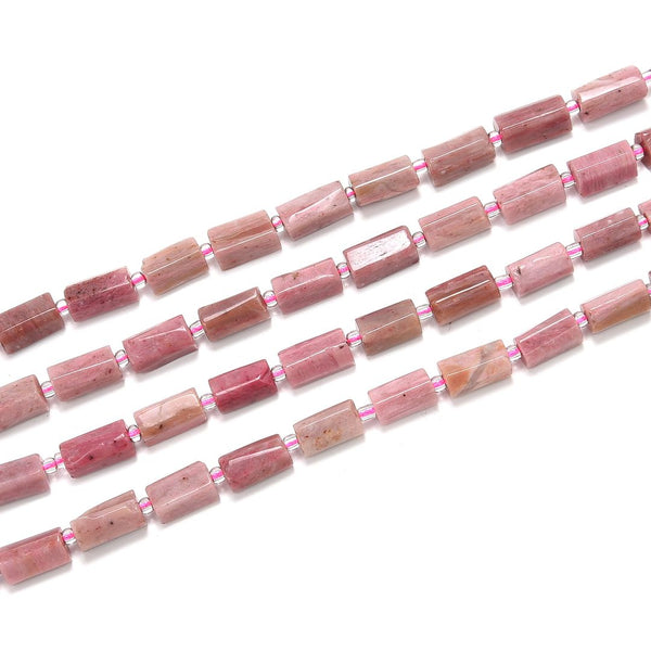 Natural Pink Rhodonite Gemstone Faceted Tube Beads, 13x7mm, Hole ID 1mm, 15 Inch/1 Strand, GZ8-8