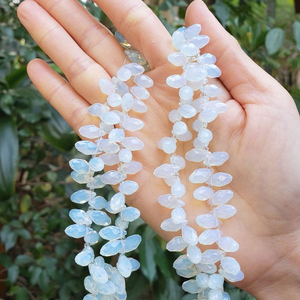 200pcs Creative Club Faceted Teardrop Briolette Crystal Glass Beads, Pendant Drop, White Opal, 12x6mm, Hole ID 1mm, CCT2-34