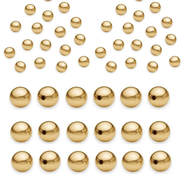 100pcs Tarnish Resistant Small Tiny Seamless Smooth Round Beads, 18K Yellow Gold Plated Brass, Size Selections: 3mm/4mm