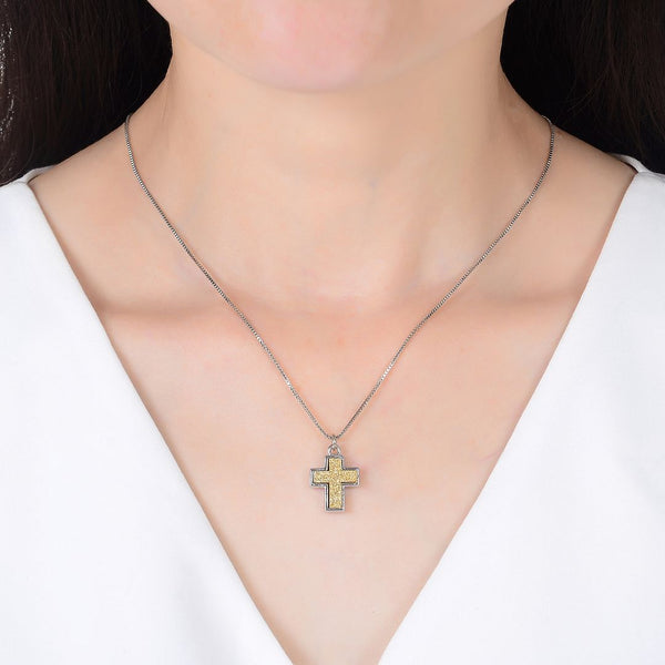 1pc Natural Druzy Crystal Pendant Necklace, Gold Cross Drop Small Gemstone Pendant, 18 inch Stainless Steel Surgical Chain, GGP19-1