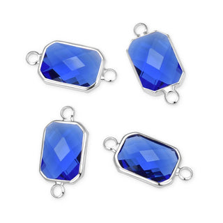 10pcs Grade A September Sapphire Blue Birthstone Rectangle Radiant Cut Links, Sterling Silver Plated Brass, 14mm, CCP12-S9