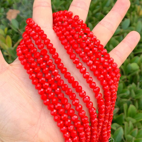500pcs Creative Club Faceted Rondelle Crystal Glass Beads, Coral red, 6x4mm, Hole ID 1mm, CCR635