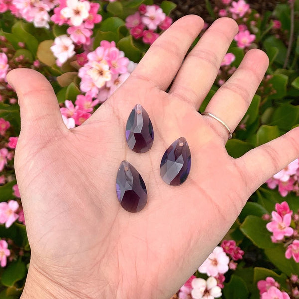 20pcs Creative Club Faceted Crystal Glass Pear Chandelier Pendant Drops, February Amethyst Purple Birthstone, 22x13mm Large, Hole ID 1mm, CCE-27