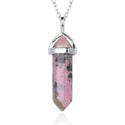1pc Natural Rhodonite Gemstone Pendant Necklace, 18 Inch Surgical Stainless Steel Chain, GGP-C9