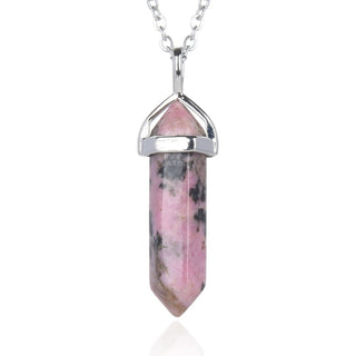 1pc Natural Rhodonite Gemstone Pendant Necklace, 18 Inch Surgical Stainless Steel Chain, GGP-C9