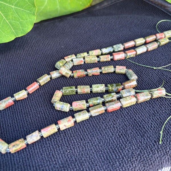 Natural Unakite Red Green Jasper Gemstone Faceted Tube Beads, 12x7mm, Hole ID 1mm, 15 Inch/1 Strand, GZ8-3