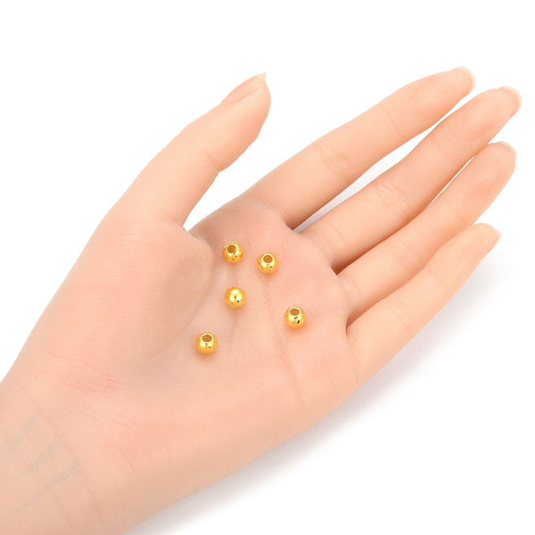 50pcs Tarnish Resistant Large Hole Round Beads, 18K Yellow Gold Plated Brass, Size Selections: 6mm/8mm/10mm