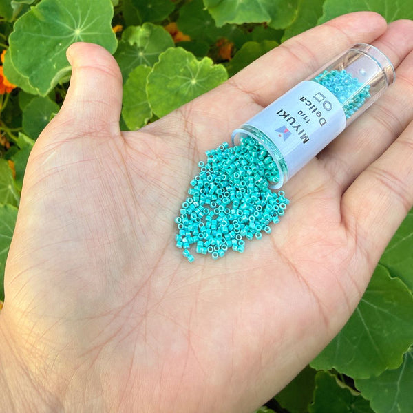 7.5g Miyuki Delica 11/0 Seed Beads, Opaque Rainbow Turquoise Green DB166