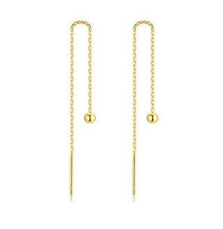 1 Pair Real 18K Yellow Gold Plated 925 Sterling Silver Threader Earrings, Pull Through Dangle Chain with Tiny 3mm Ball, Length Selections: 2/3/4/5/6 Inch