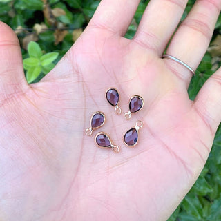 10pcs Grade A February Amethyst Teardrop Birthstone Charm Drop, 18K Yellow Gold Plated Brass, Size Selections: 11x7mm, 14x8mm, 16x9mm