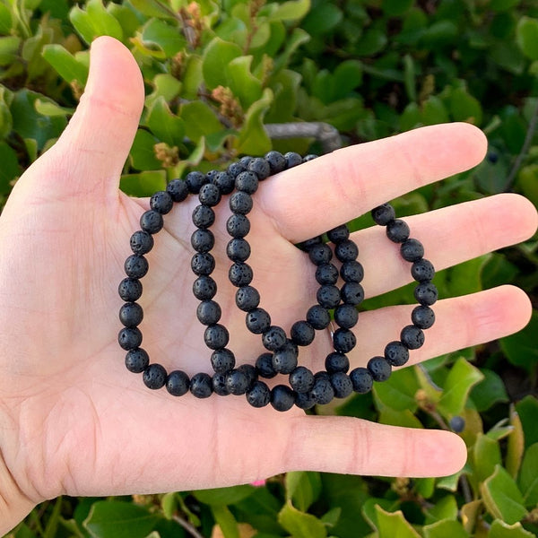 1 Strand Stretch Natural Black Lava Rock Beaded Gemstone Bracelet, 6mm Beads, Length Selections: 7 inch/7.5 inch/8 inch