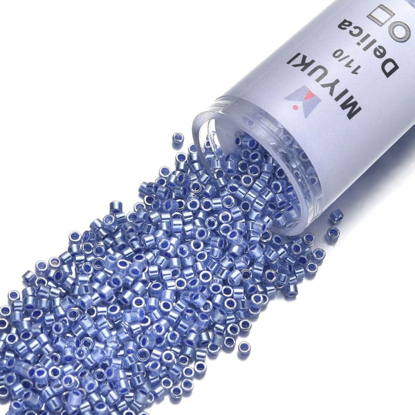 7.5g Miyuki Delica 11/0 Seed Beads, Opaque Dyed Luster Blue DB243