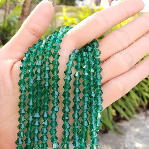 250pcs Creative Club Faceted Bicone Crystal Glass Beads, Emerald Green, 6mm (0.24 Inch), Hole ID 1mm, CCB624