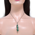1pc Lab Created Green Malachite Hexagonal Pile Gemstone Pendant Necklace, 18 Inch Surgical Stainless Steel Chain, GGP-D3