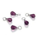 5pcs February Birthstone Charm Drops, 10mm Amethyst Purple Austrian Teardrop Crystal Beads, Sterling Silver Plated Open Jump Rings, BR6-2
