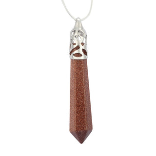 1pc Brown Goldstone Sandstone Stone Hexagonal Pile Gemstone Pendant Necklace, 26 Inch Surgical Stainless Steel Chain, GGP-BB8
