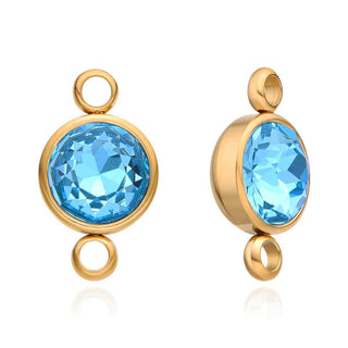 10pcs Grade A December Blue Zircon Birthstone Links, 18K Yellow Gold Plated Stainless Steel, Tarnish Resistant, 10mm, CCP37-12