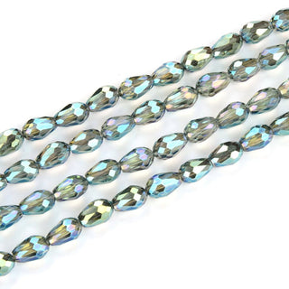 120pcs Creative Club Faceted Teardrop Crystal Glass Beads, Center Drilled, Peridot Shimmer, 12x8mm, Hole ID 1mm, CCT-1236