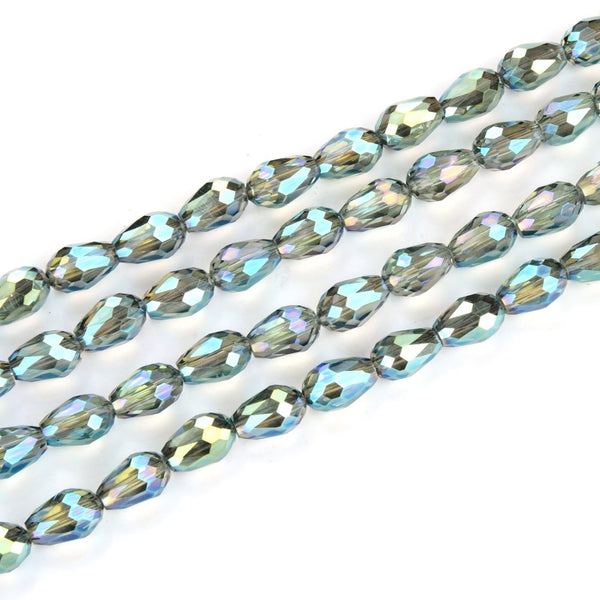 120pcs Creative Club Faceted Teardrop Crystal Glass Beads, Center Drilled, Peridot Shimmer, 12x8mm, Hole ID 1mm, CCT-1236