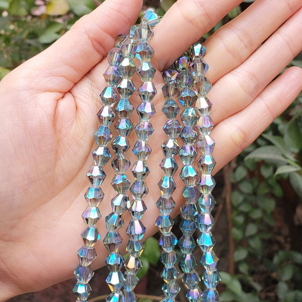 200pcs Creative Club Faceted Bicone Crystal Glass Beads, Green Peridot Shimmer, 8mm (0.31 Inch), Hole ID 1.1mm, CCB836