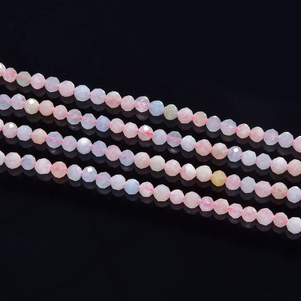 Natural Morganitge Beryl Gemstone Tiny Small Faceted Round Beads, 4mm, Hole ID 0.6mm, 15 Inch/1 Strand, GK4-10