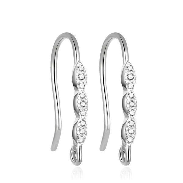 4pcs 925 Sterling Silver Fancy Earring Hooks, 9 Cubic Zirconia CZ, Tarnish Resistant Rhodium Plated, 17mm, SS460