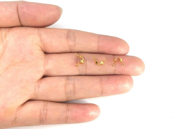 100pcs Clamshell Calotte Bead Tips, 8mm Crimp End Caps, 18K Yellow Gold Plated Brass,  2 Closed Rings, 4mm Cup, CF48-2