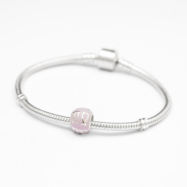 1pc 925 Sterling Silver Virgo Zodiac Sign Bead Charm Light Purple Enamel, Compatible with Pandora All Other Charm Bracelets, EC54