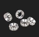 50pcs Grade A Large Hole Crystal Rhinestone Rondelle Beads, Sterling Silver Plated Brass, 10mm, Hole ID 5.5mm, CF5-10