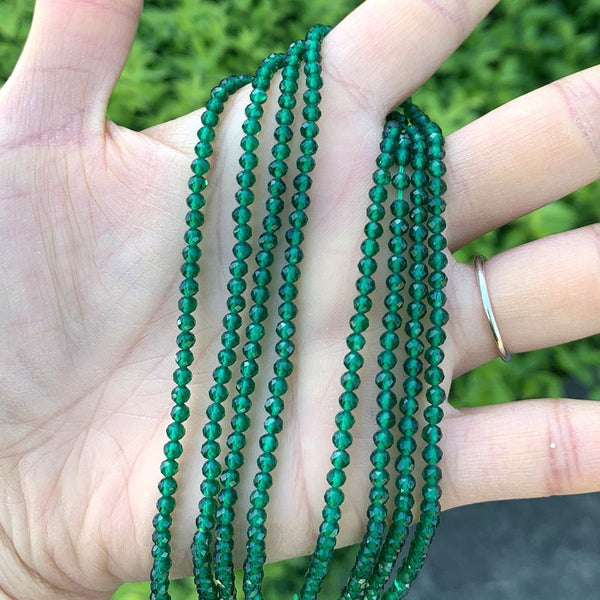 Natural Emerald Green Jade Gemstone Faceted Round Beads, 3mm/Small Tiny, Hole ID 0.8mm, 2 Strands/26 Inch Total, GH3R-10
