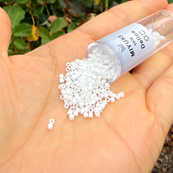7.5g Miyuki Delica 10/0 Tube Seed Beads, Opaque White DBM200