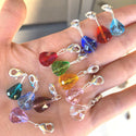 1 Set/12pcs Mixed Clip On Dangle Birthstone Charm Drops, 12mm Teardrop Crystal Beads, Sterling Silver Plated Clasps, BL7