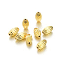 100pcs Corrugated Oval Melon Beads, 18K Yellow Gold Plated Brass, Size Selections: 7x4mm, 10x6mm, 12x8mm