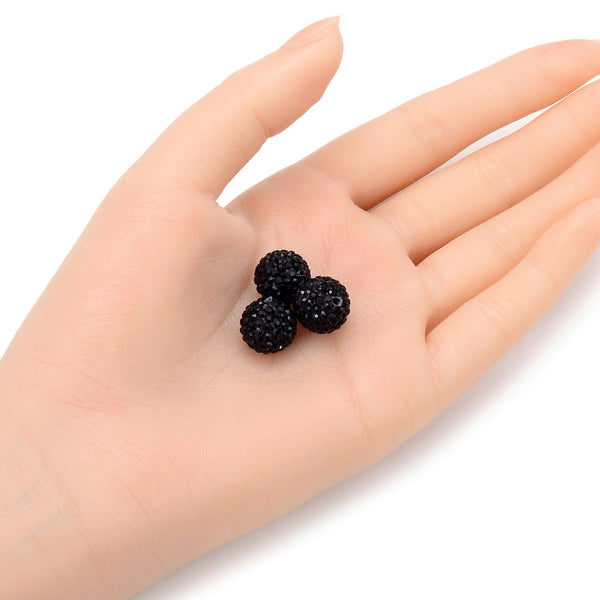 25pcs Adabele Grade AA+ Suncatcher Crystal Rhinestone Pave Polymer Clay Beads, Jet Black, Size Selections: 8mm/10mm/12mm