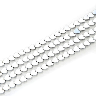 Grade A Natural Hematite Gemstone Heart Beads, White Gold Plated, 15 Inch/1 Strand, 8mm, Hole ID 1mm, GFC-F5