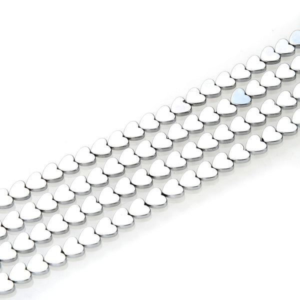Grade A Natural Hematite Gemstone Heart Beads, White Gold Plated, 15 Inch/1 Strand, 8mm, Hole ID 1mm, GFC-F5