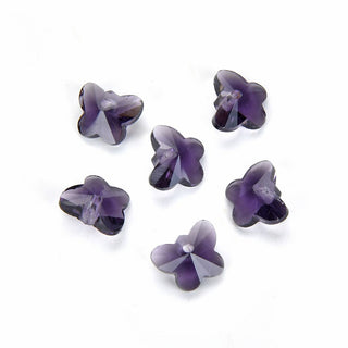 20pcs Creative Club Butterfly Crystal Glass Pendant Drop Beads, February Amethyst Purple Birthstone, 10mm, Hole ID 1mm, CCM-27