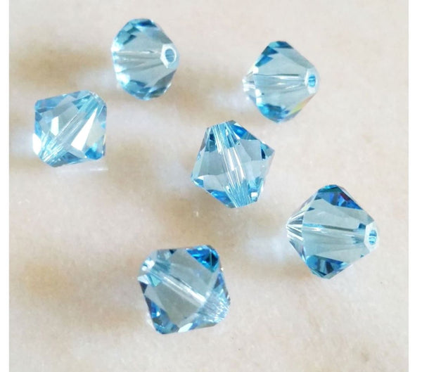 50pcs Preciosa Faceted Bicone Crystal Beads, Aquamarine Blue, 6mm, Hole ID 1mm, Pre-B610