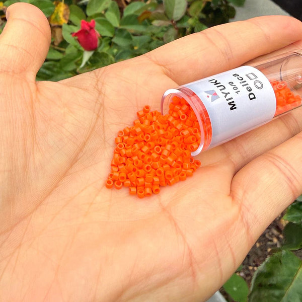 7.5g Miyuki Delica 10/0 Tube Seed Beads, Opaque Orange DBM722