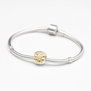 Solid 925 Sterling Silver Golden Flower Cubic Zirconia Bead Charm